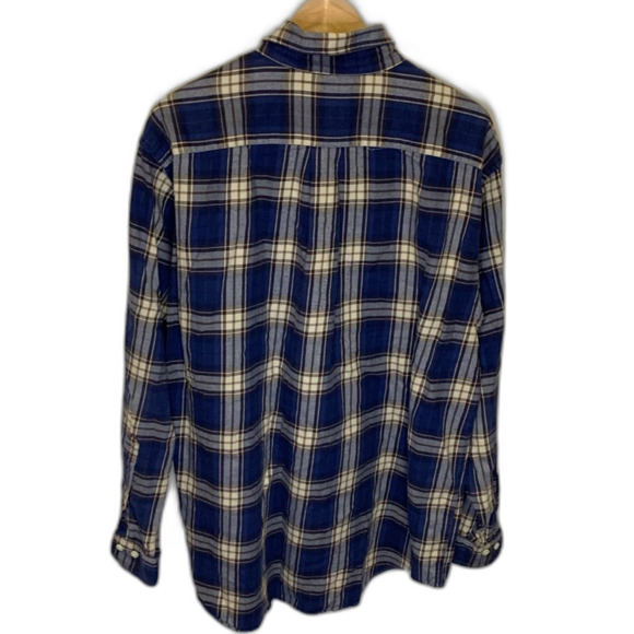 Brooks Brothers Navy Ivory Plaid Cotton Flannel Button Down Shirt Size Large - Picture 4 of 11